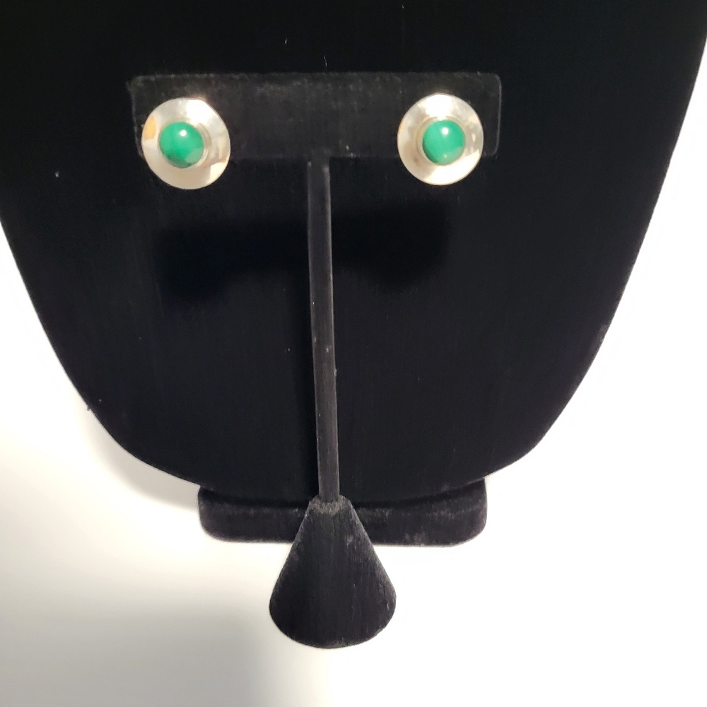 Inca Sterling Malachite Clip- On Earrings. View 3